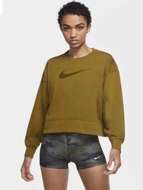 Nike Women's Olive Green Oversized Cropped Sweatshirt - SMALL